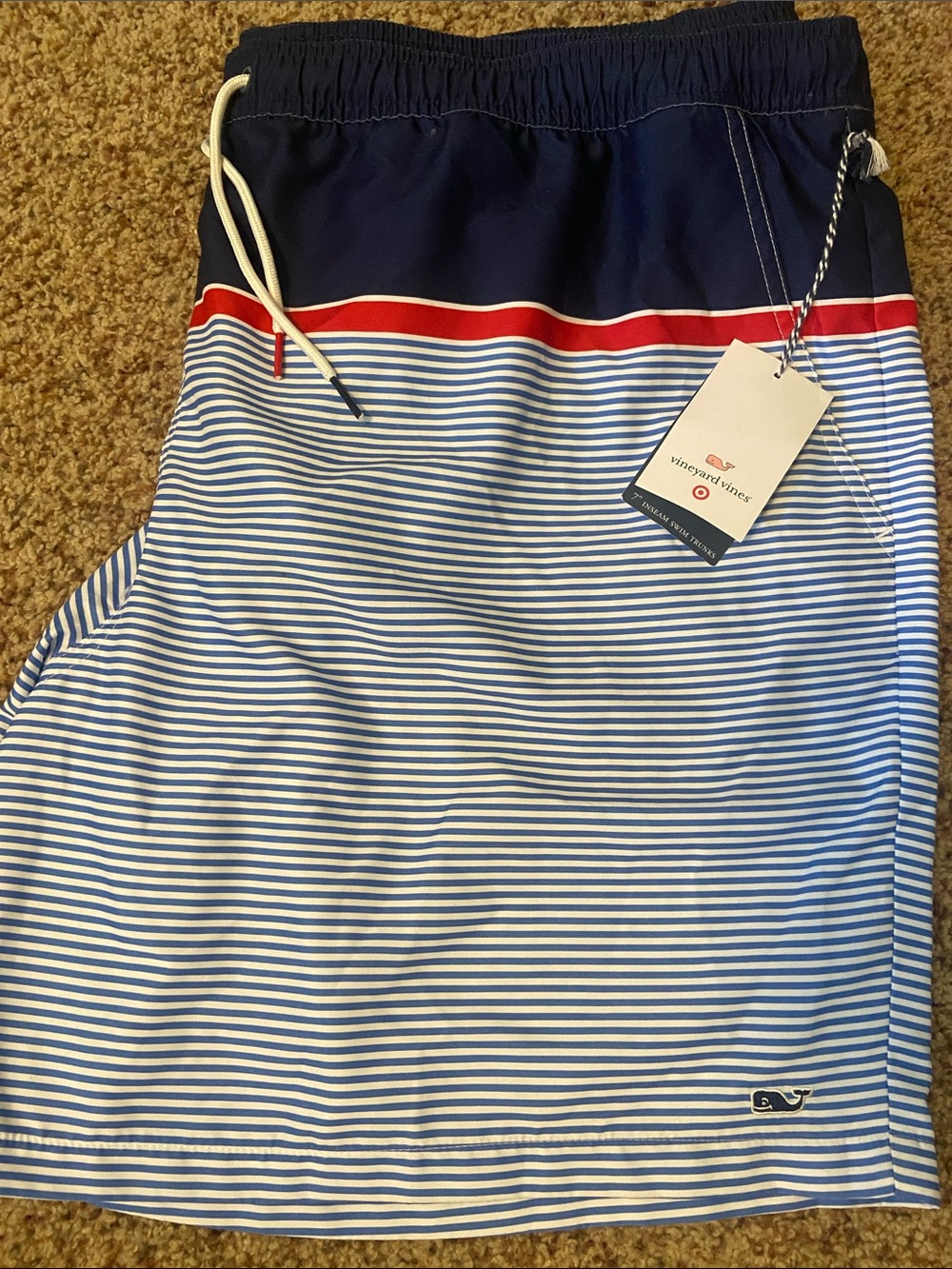 Vineyard Vines Blue, Navy & Red Striped Swim Trunks